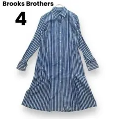 Brooks brothers 4 青　ストライプ シャツワンピース　プリーツ