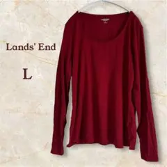 Lands' End 赤 長袖 Tシャツ M 無地 シンプル