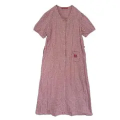 KUSUGURU クスグル　半袖ワンピース　部屋着　レッド【M】　チェック
