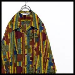 TB レディース レトロ 古着 総柄 長袖 柄シャツ 総柄シャツ ポリシャツ
