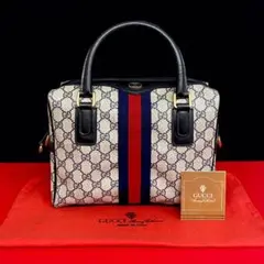 極上美品 オールドグッチ ネイビー シェリーライン レザー トート ハンドバッグ