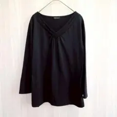 ESPRITMUR トップス チュニック カットソー Vネック 黒 LL 春夏