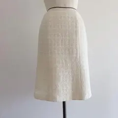 Harrods ハロッズ ラメツイード ひざ丈スカート 白 日本製