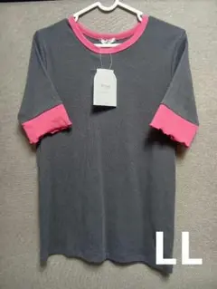 しまむら グレー/ピンク 五分袖Tシャツ LL
