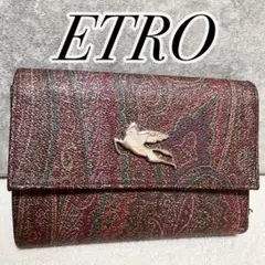 【美品】　エトロ　3つ折り財布　ペガソ　ペイズリー柄　ロゴ金具