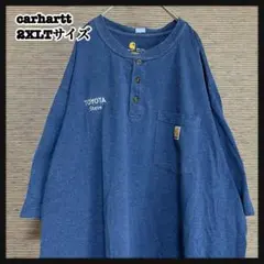 【カーハート】半袖Tシャツヘンリー胸ポケットインディゴブルー企業ロゴ＠２