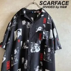 古着 スカーフェイス 総柄 レーヨンオープンカラーシャツ 黒