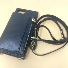 iPhone7/8/SE用 ケース ショルダー ネックストラップ カード入 黒色
