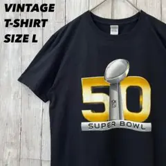 アメリカ古着GILDAN スーパーボウル50プリントTシャツ　サイズL黒ブラック