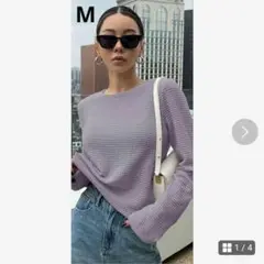 [新品]ワッフルカットソー☆パープルM