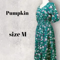 ◎◎美品！　Pumpkin　半袖 花柄 ロングワンピース　グリーン M 総柄