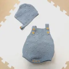 ベビー　ニットサロペット帽子セット