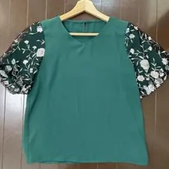 grove　ボリューム袖ブラウス　チュール　ブラウス　グリーン