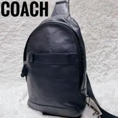 COACH ダークブルー　本革　ネイビー ボディバッグ　メンズ　金具ロゴ
