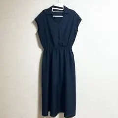 【IEDIT/イディット】 襟付き ノースリーブ ワンピース ネイビー M