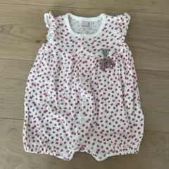 いちご柄　ロンパース チェリー刺繍付き　60 フリル