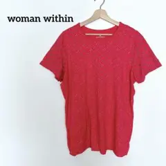woman within ピンク模様Tシャツ 1X 総柄　トップス　レディース