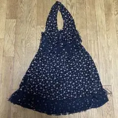 y2k 花柄フリンジノースリーブミニワンピース