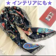 レディーススカーフ　アート風 約90cm おしゃれアート　ハート　星　木　新品