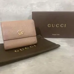 グッチ 折り財布 マーモント 金具 レザー ウォレット ピンクグレージュ