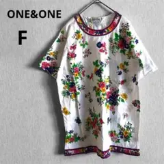 美品 花柄 クルーネック 半袖 Tシャツ 綿100 古着 レトロ ヴィンテージ