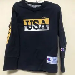 X-LARGEとChampion USA ダブルネーム長袖カットソー ネイビー