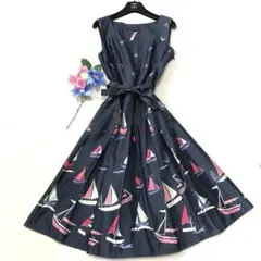 極美品　ローラアシュレイ　ロングワンピース　ヨット✨　綿100%　さらさら質感✨