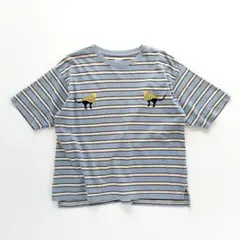 グラニフ おぐらかおり ネコ刺繍 マルチボーダーTシャツ ブルー【Ｓ】