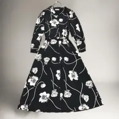 希少!❤️昭和レトロ/花柄❤️INGEBORG ワンピース ベルト付き モノトーン