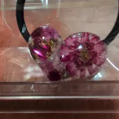 【新品未使用】ハンドメイド　ハート型押し花レジンヘアゴム　ピンク　131