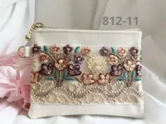 ポーチ　インド刺繍リボン　ハンドメイド　合皮　812-11