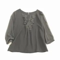 BLACK plus chiyukiフリル付き黒五分袖ブラウス