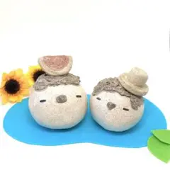 「仲良しシマエナガさんの夏セット」オブジェ　陶器の置物　玄関インテリア