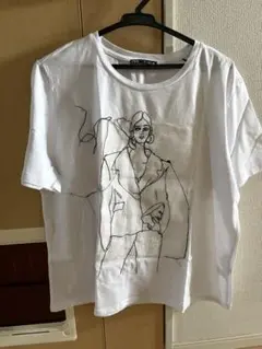 ZARA ホワイト Tシャツ Lサイズ 線画