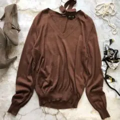 A1931 美品 ドゥロワー vネックニット バックリボン マホガニーカラー