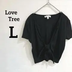 美品✨【L】love tree 黒 半袖トップス タイフロント クロップトップス