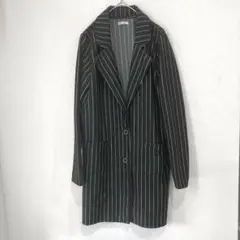 Newlyme　ストライプ柄テーラード風ロングジャケット　黒×白（M）