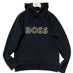 極美品 HUGO BOSS センターロゴ 刺繍 パーカー スウェット L相当 黒