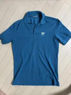 80s~90s adidas 青 ポロシャツ Lサイズ銀タグ