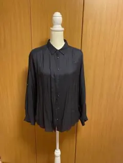 紺色長袖シャツ シルクとレーヨン