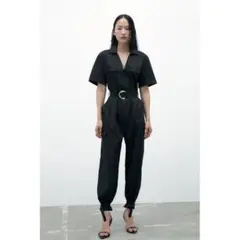 ZARA コントラスト　ポプリンジャンプ　スーツ　XS 最終価格 完売 ZARA コントラストポプリンジャンプスーツ XS