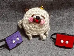 パグ　犬　アイマスク　着せ替え　ストラップ　ハンドメイド　赤　紫