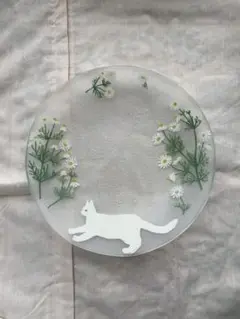 石塚悠　ねこ　ガラス　皿　作家物