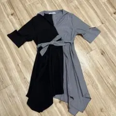 黒とストライプのシャツワンピース