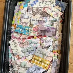 ①ハンドメイド　リバティ　サンキューシール　布シール　50枚♡