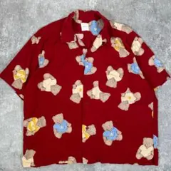 KARL HELMUT アロハシャツ 熊 ピンクハウス レーヨン【M】レッド