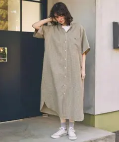 モノマート アソート ナンバリング ボタンダウン 半袖 ロングシャツワンピース