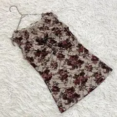 ラメ入✨レストローズ【M】フリル&リボン 花柄 トップス/ノースリーブ