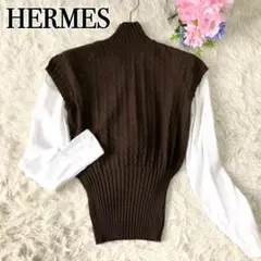 美品✨️ HERMES カシミヤ100% デザインノースリーブニット ハイネック