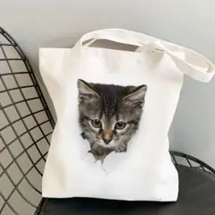 再入荷 トートバッグ エコバッグ 猫 ねこ かわいい ホワイト 大容量 おしゃれ